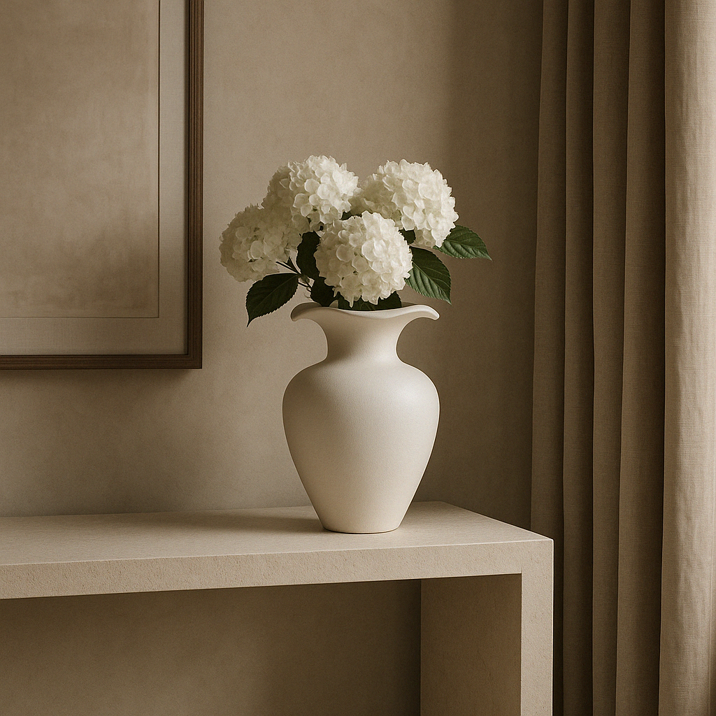 Elevate your décor with our luxurious Varese Matt Glazed Stoneware Vase in a classic off white hue, featuring an exaggerated lip for added elegance. Available in two sizes for your choosing.

Dimensions:
Small: W 16cm H 22.5 cm
Medium: W 24cm  H 32 cm
Off White, Matt glazed stoneware
Care instructions: clean with a dry cloth.