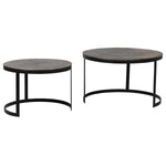 A beautiful set of two occasional tables with antiqued black Metal legs and Bronzed Tops