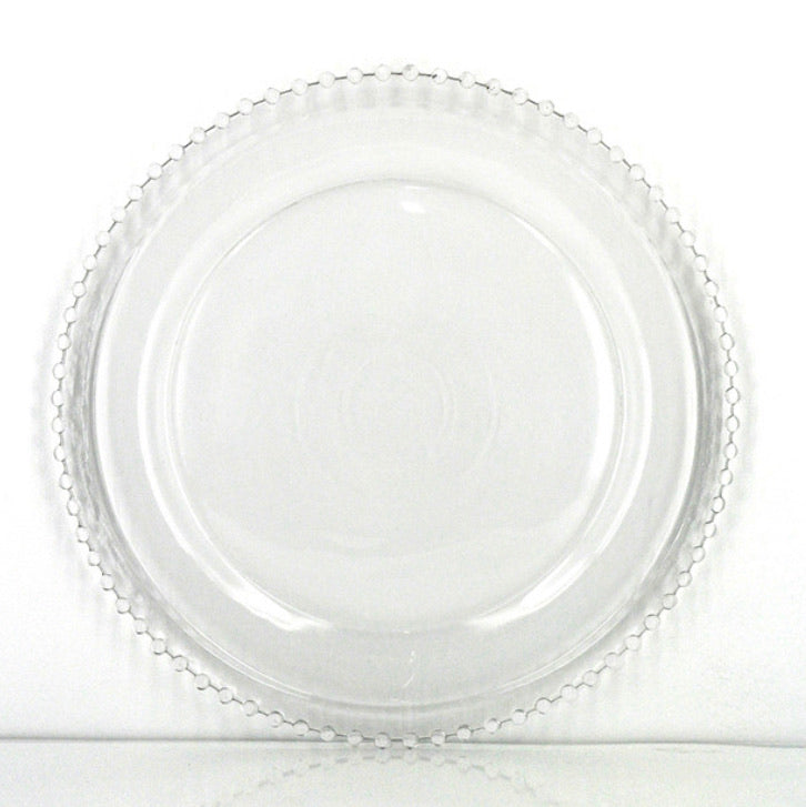 Made from moulded glass these plates feature on their outer edge lovely small glass beads. 