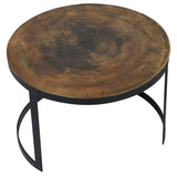 A beautiful set of two occasional tables with antiqued black Metal legs and Bronzed Tops