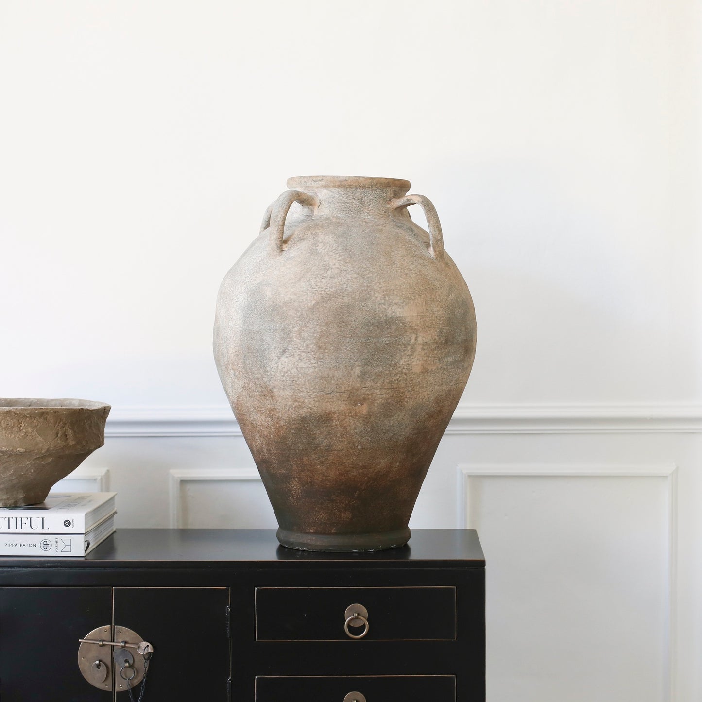 Antiqued Ceramic Urn Slim | Four handles