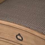 Crafted from luxurious bayur wood and topped with woven wicker, our Kendal bedside table boasts three spacious drawers accented with sleek metal handles.