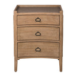 Crafted from luxurious bayur wood and topped with woven wicker, our Kendal bedside table boasts three spacious drawers accented with sleek metal handles.