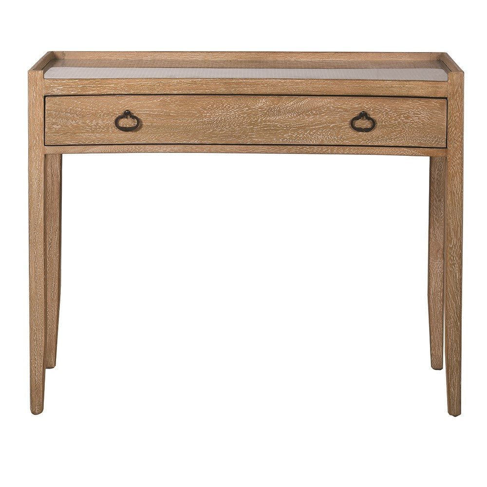 Kendal Bayur Wood Desk with Rattan Top and Glass Surface - CharlesTed Home