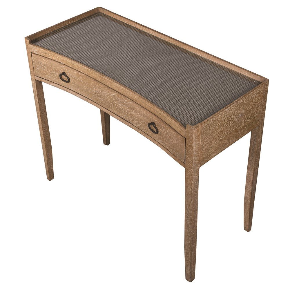Kendal Bayur Wood Desk with Rattan Top and Glass Surface - CharlesTed Home