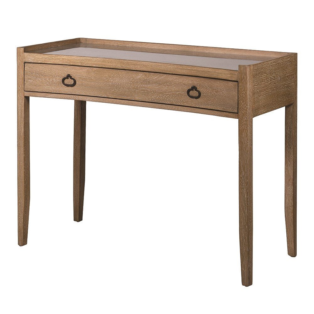 Kendal Bayur Wood Desk with Rattan Top and Glass Surface - CharlesTed Home