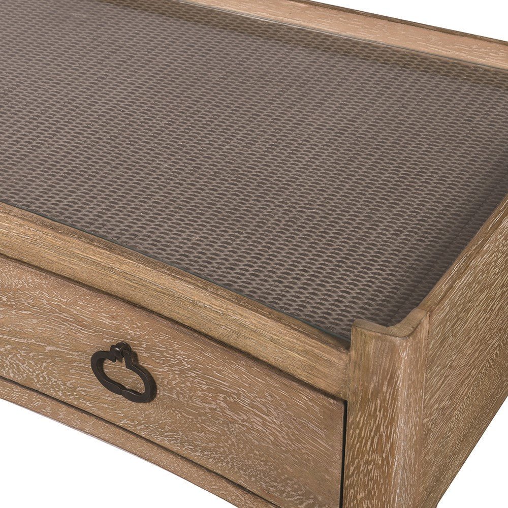 Kendal Bayur Wood Desk with Rattan Top and Glass Surface - CharlesTed Home