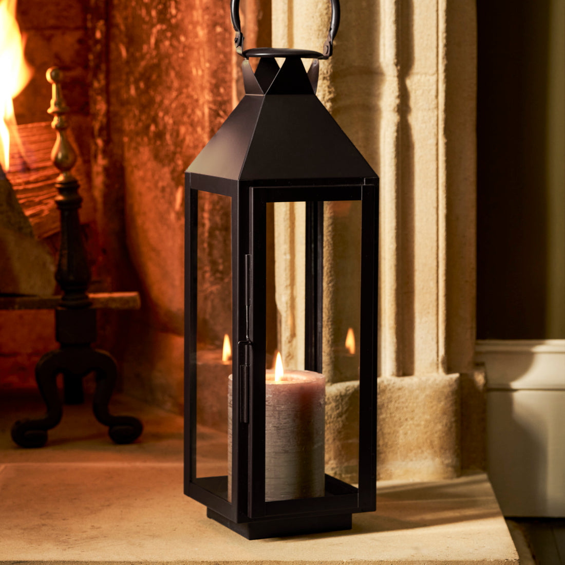 Black Hurricane Glass Lantern, 2 Sizes | CharlesTed