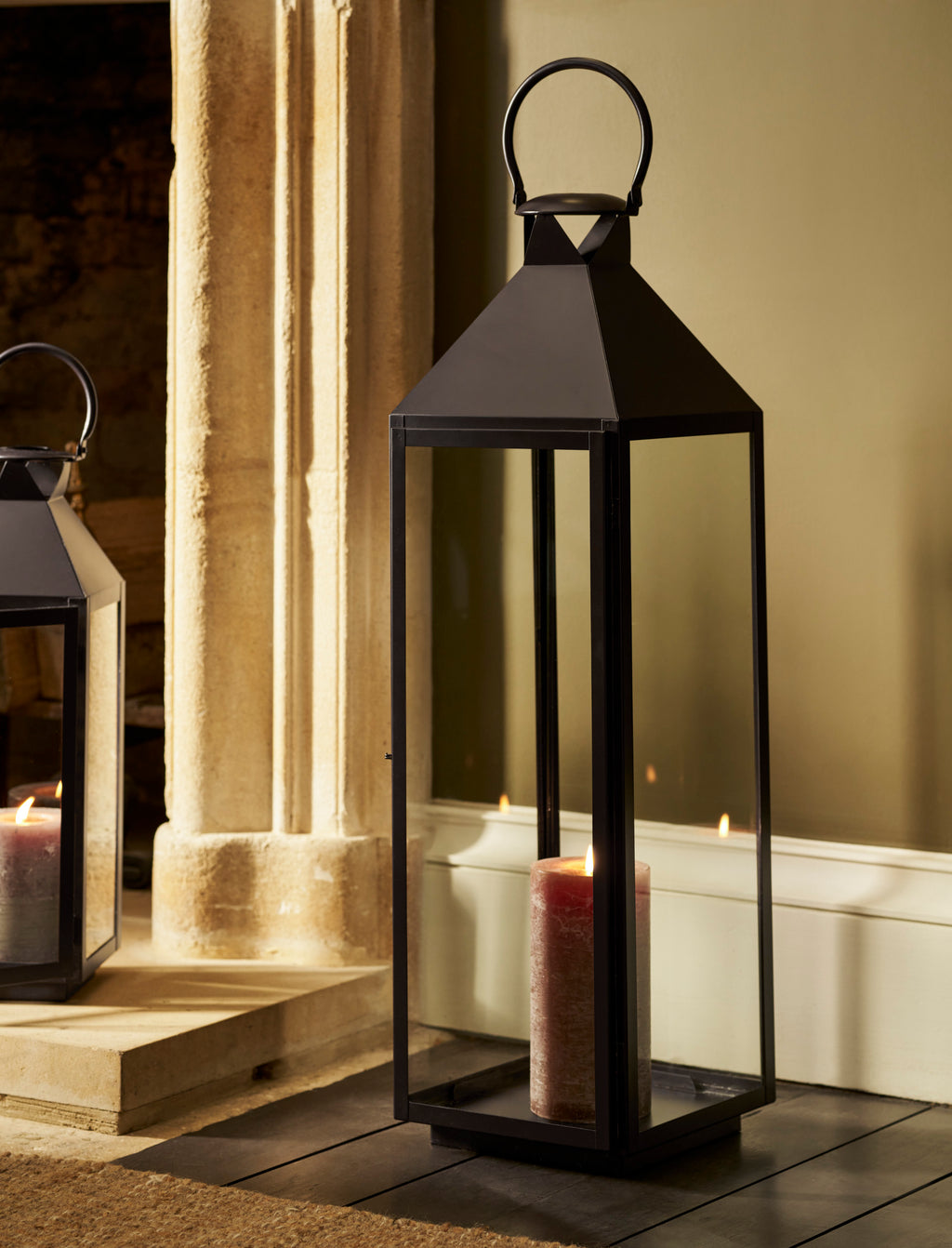 Black Hurricane Glass Lantern, 2 Sizes | CharlesTed