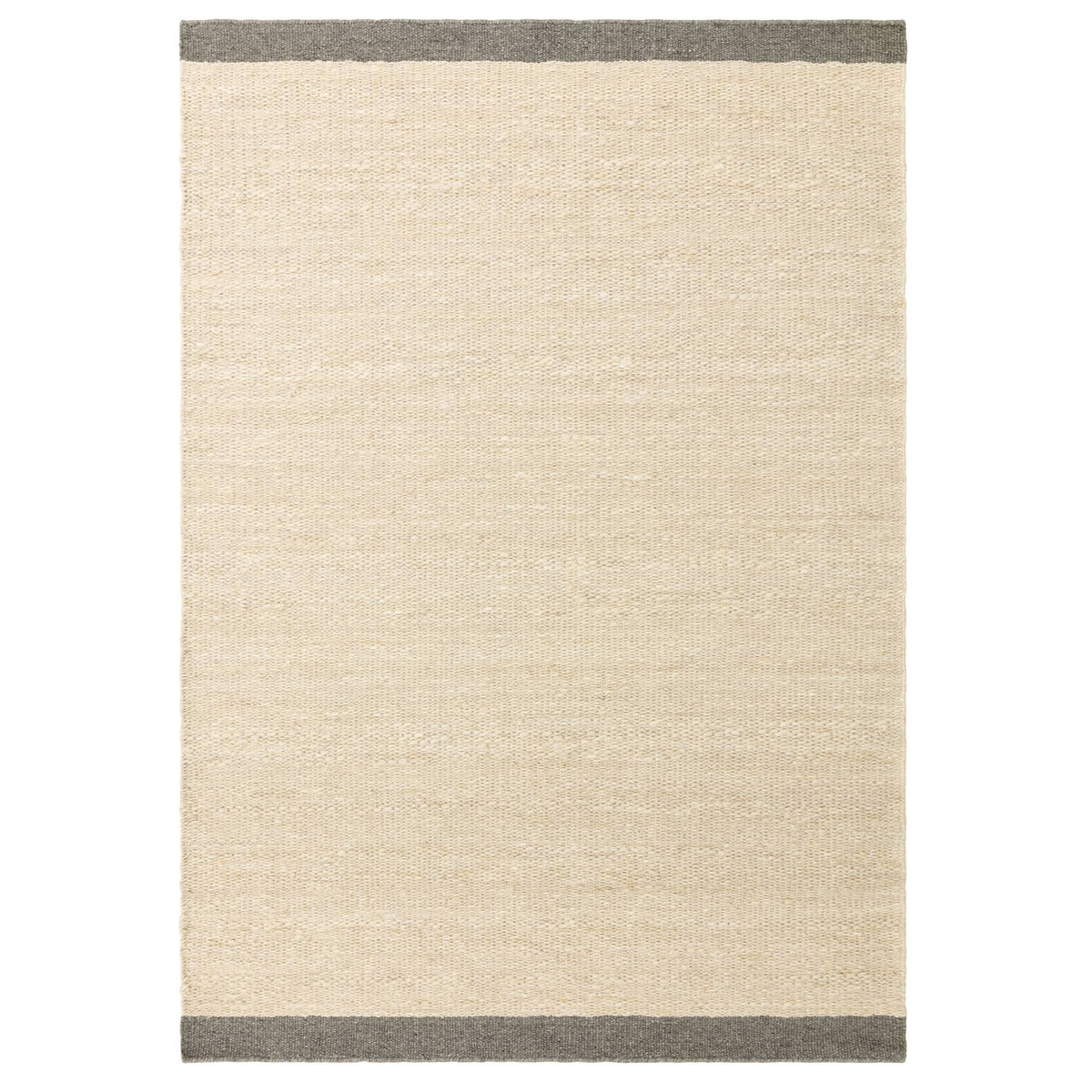 Lima handwoven wool rug in grey, full flat view with contrasting edge