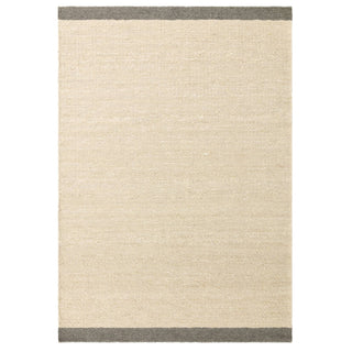 Lima handwoven wool rug in grey, full flat view with contrasting edge