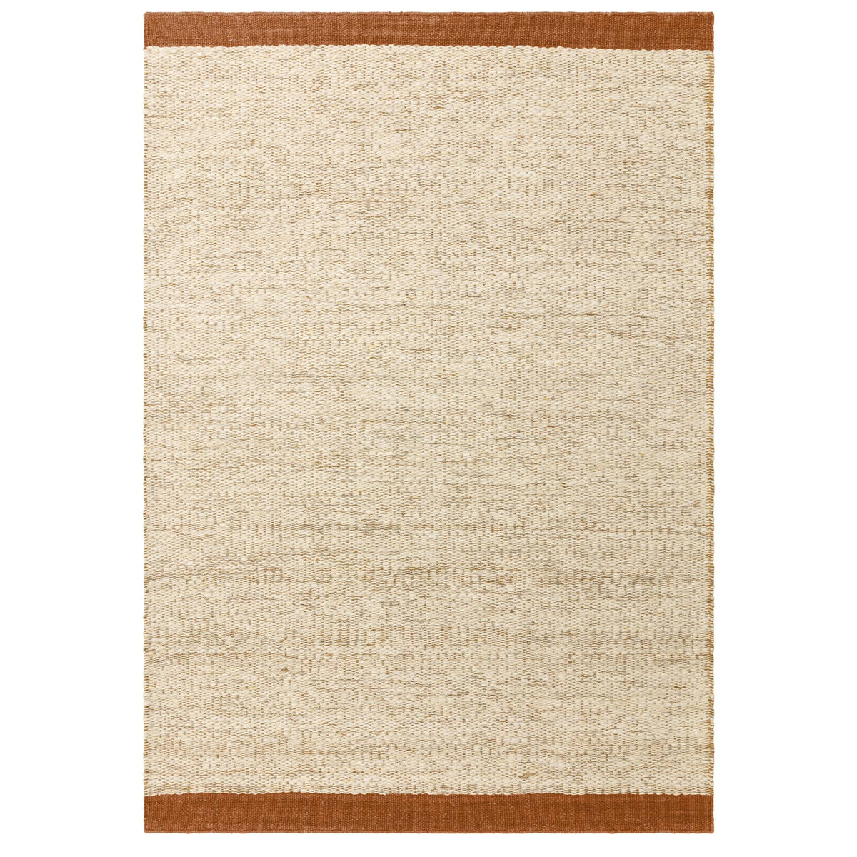 Lima handwoven wool rug in rust, full flat view with contrasting edge
