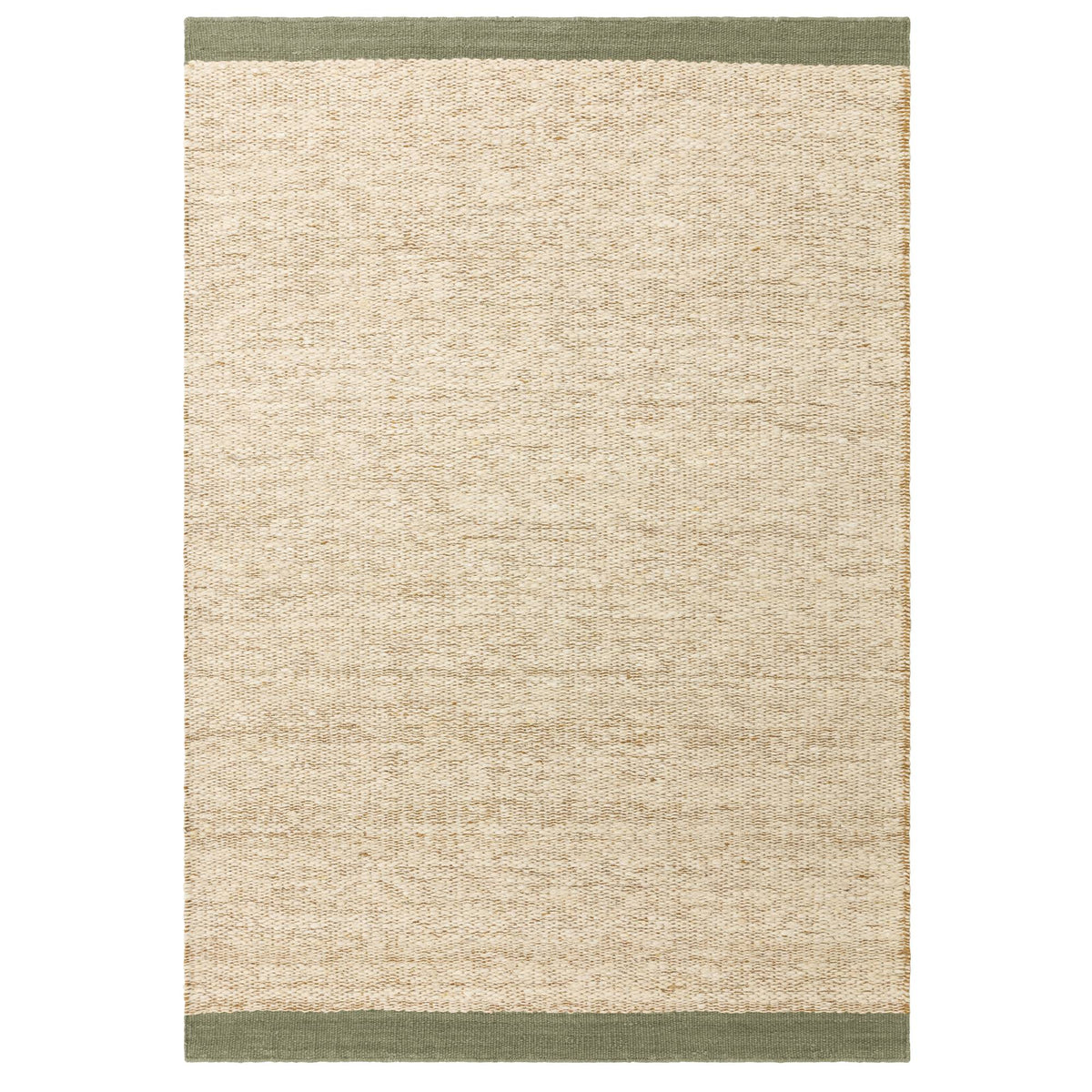Lima handwoven wool rug in sage, full flat view with contrasting edge