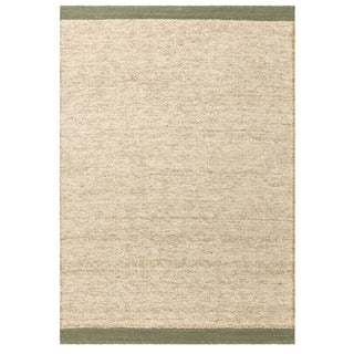 Lima handwoven wool rug in sage, full flat view with contrasting edge