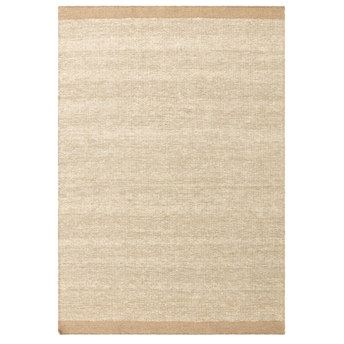 Lima handwoven wool rug in sand, full flat view with contrasting edge