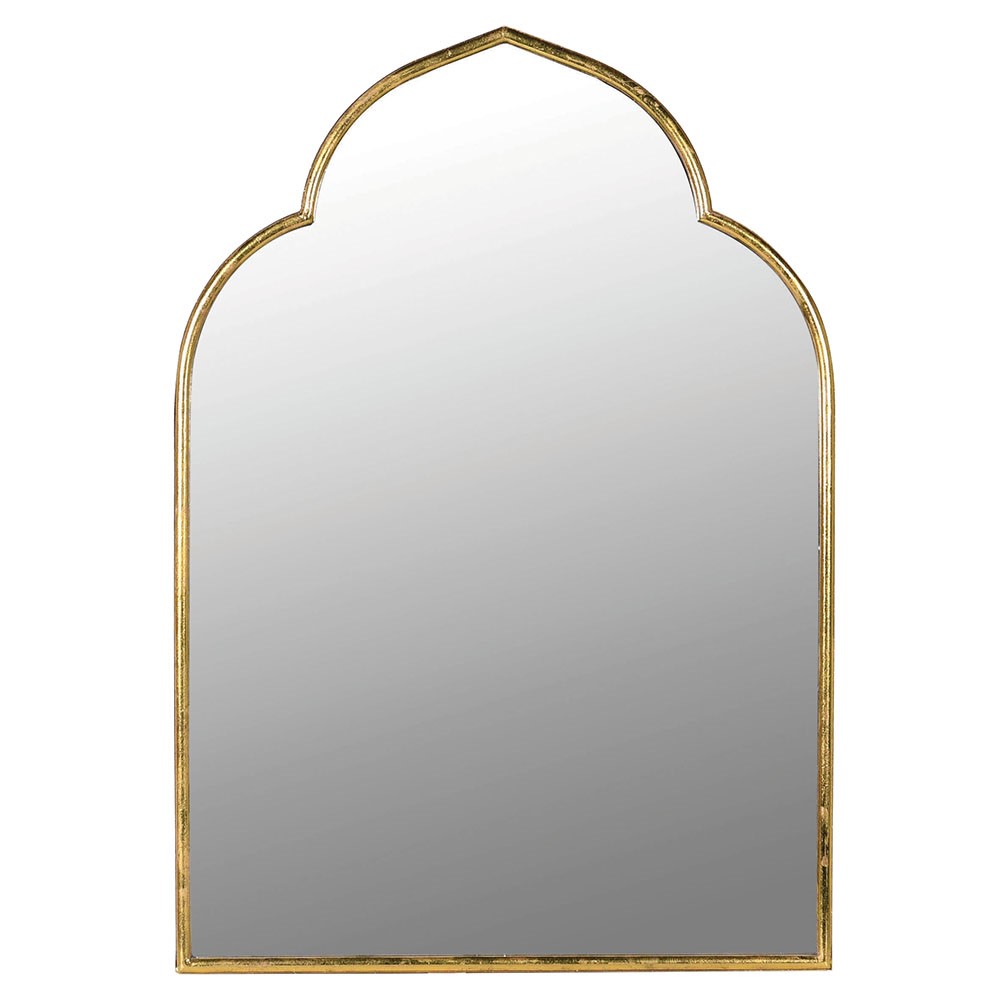 A beautiful arched mirror pulling on the Eastern Influence of Morocco gold frame