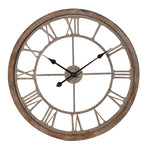 Myla Wall Clock with rustic metal Roman numerals and wooden frame