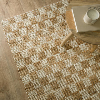 Uley hand woven checkerboard jute rug in natural, view 3