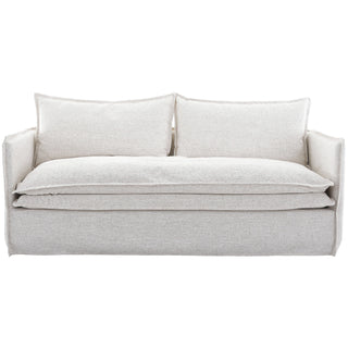 linen sofa with three cushions on a white background