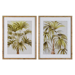 A set of two palm leaf framed wall art pieces complete in a bamboo effect wooden frame.
