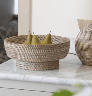Rattan Round Pedestal Fruit Bowl | Natural White Wash - CharlesTed Home