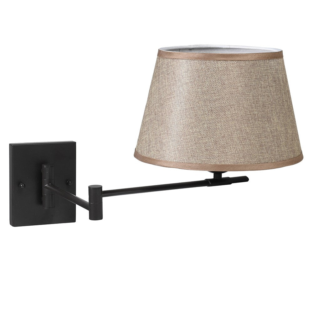 A striking wall light in bronze metal featuring a swing arm lamp and natural linen cone shade.

Dimensions:

H: 33 cm

Extended swing arm length: 60cm.

Shade diameter : 28cm

Bulb: E27 Max 60 Watt

2.16kgs