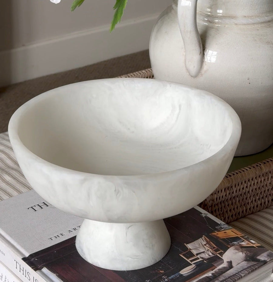 Rita White Resin Pedestal Bowl Decorative Centrepiece - CharlesTed Home