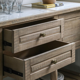 Rustic Wooden Sideboard with Marble Top | 4 Door 2 Drawer Console Table - CharlesTed Home