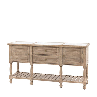 Rustic Wooden Sideboard with Marble Top | 4 Door 2 Drawer Console Table - CharlesTed Home