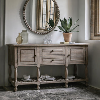 Rustic Wooden Sideboard with Marble Top | 4 Door 2 Drawer Console Table - CharlesTed Home