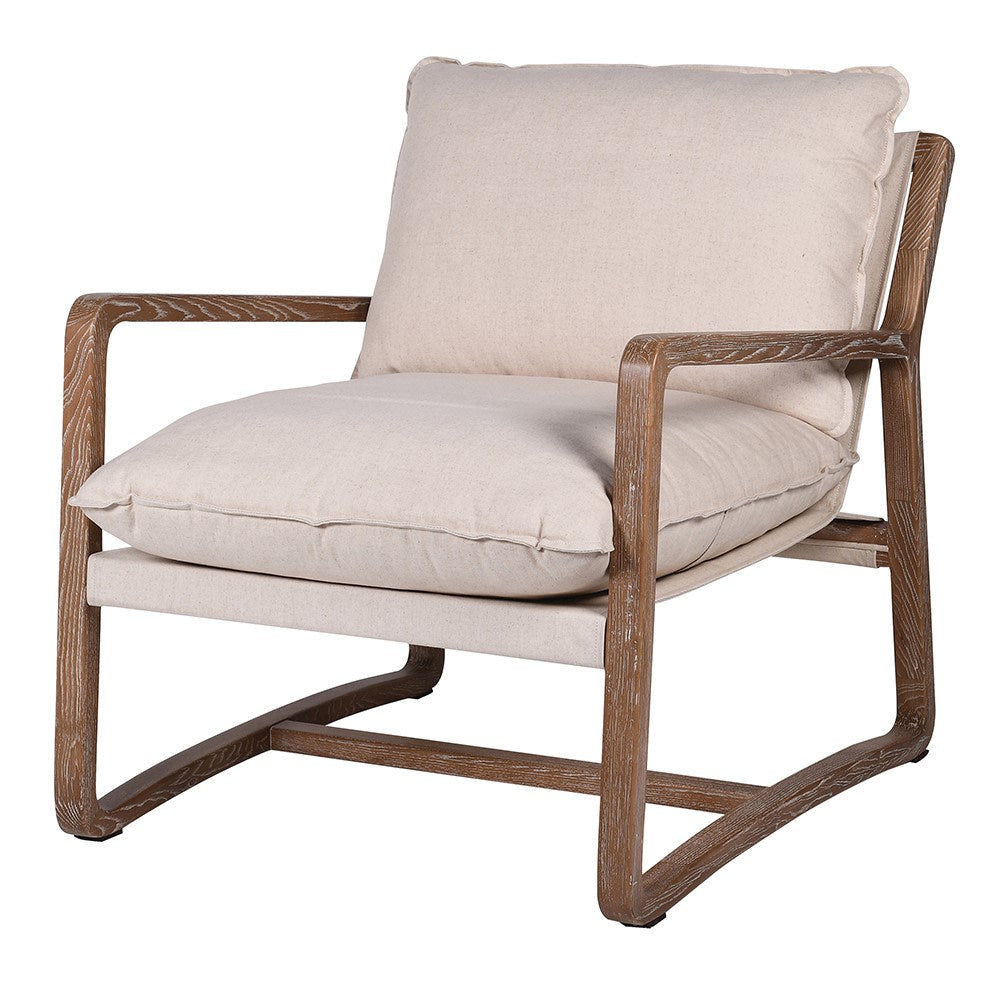 Shea Linen Armchair features a beautiful natural linen upholstery and an elegant ash wooden frame.