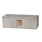 exquisite faux shagreen box with lid and complemented by a plush velvet interior.