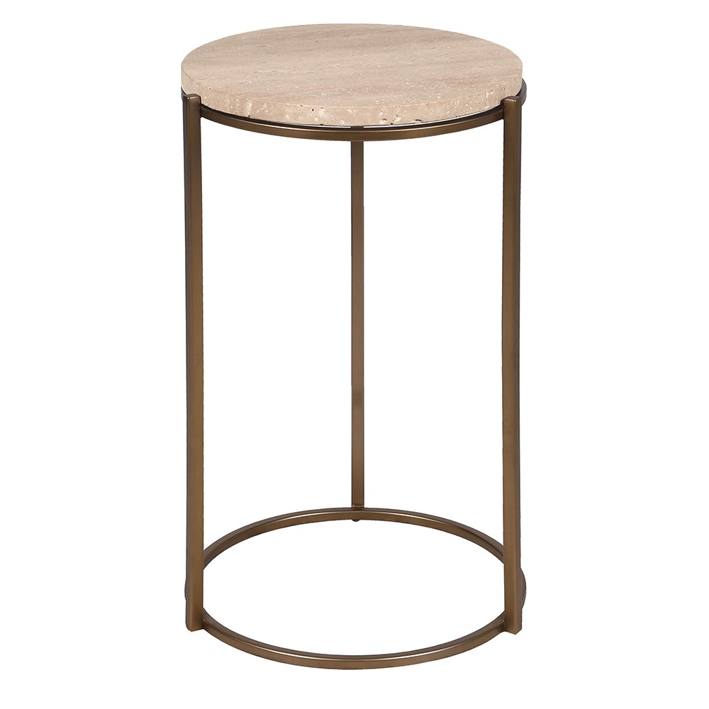 sienna travertine side table with bronze frame