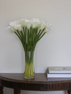 Tall Faux Calla Lily Arrangement in Cylinder Glass Vase – Elegant Artificial White Flowers - CharlesTed Home