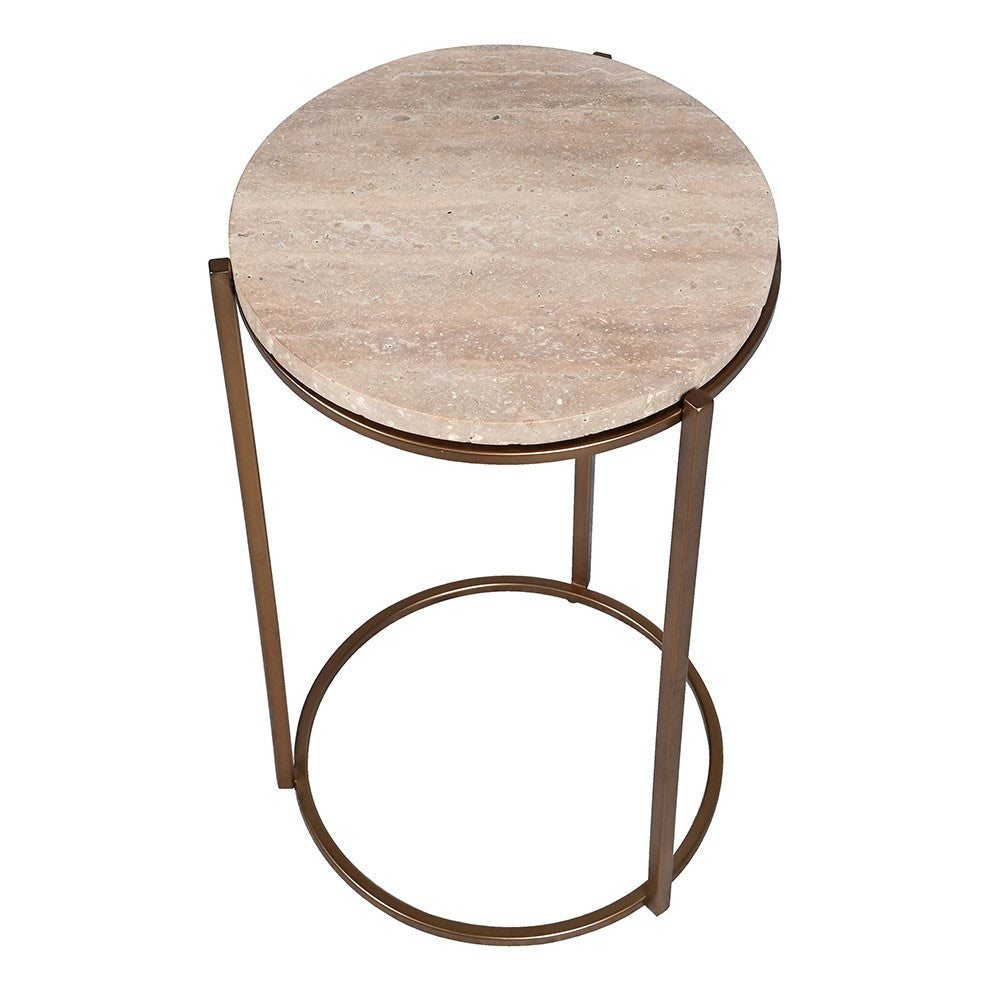 top view of sienna travertine side table