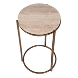 top view of sienna travertine side table