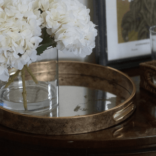 Vintage Luxe Antiqued Mirror Round Serving Tray | Rustic Gold & Marble Effect - CharlesTed Home