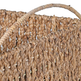 Close-up of natural woven texture on rectangular water hyacinth basket