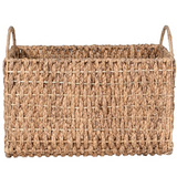 Side view of eco-friendly rectangular woven storage basket