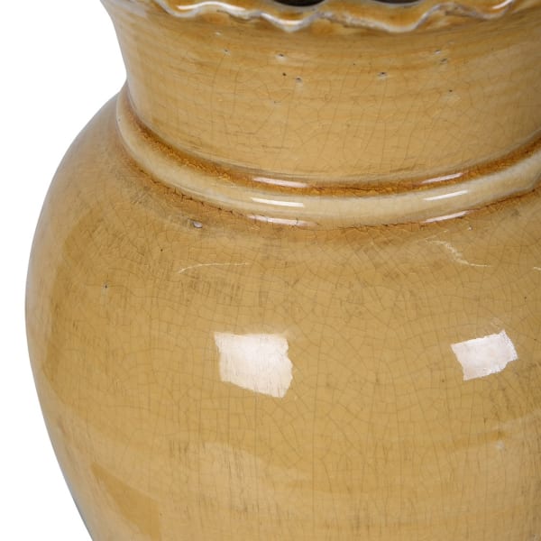 yellow ceramic vase with scalloped rim and glossy finish – rustic vintage home decor