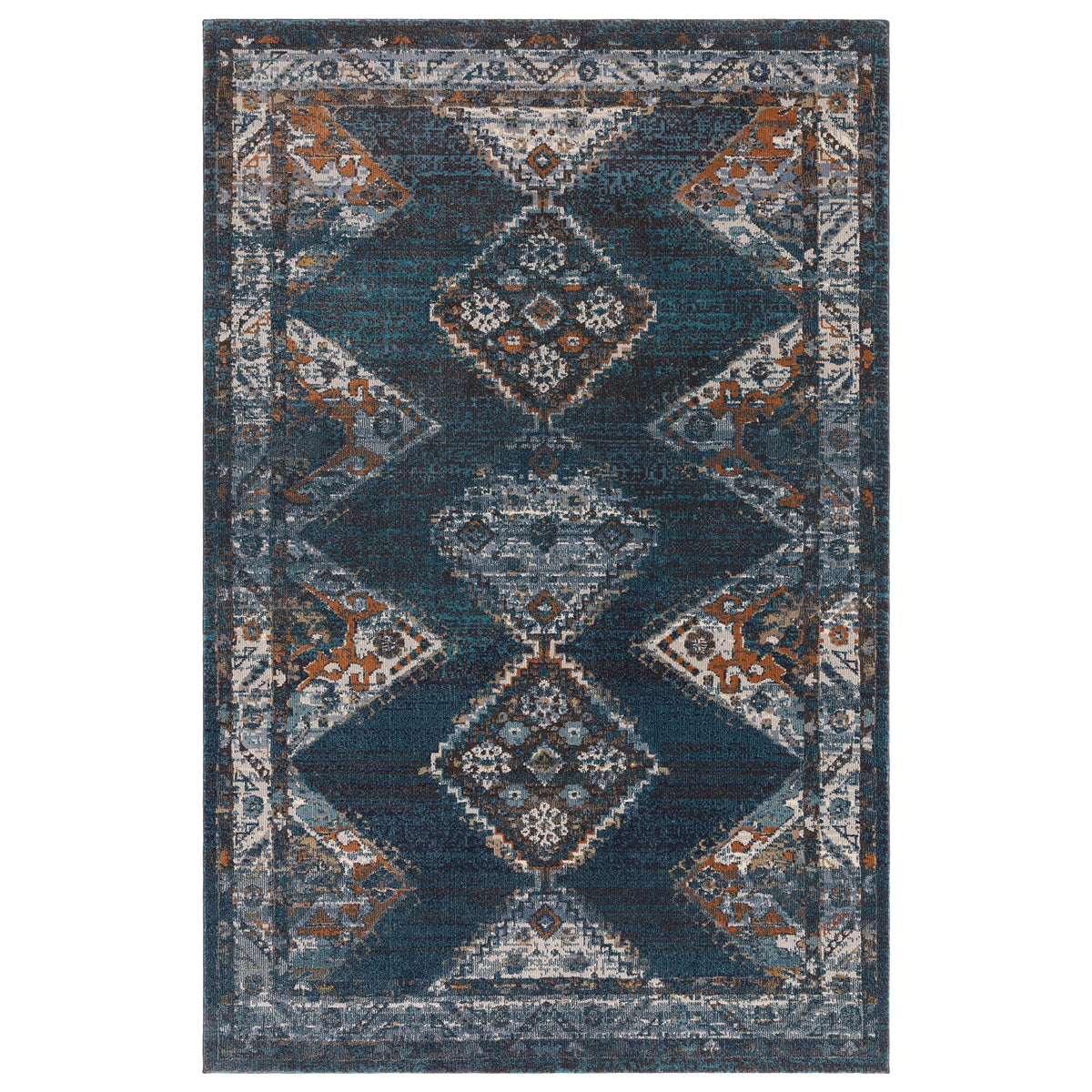 Zola Kian traditional rug in blue and green, full flat view