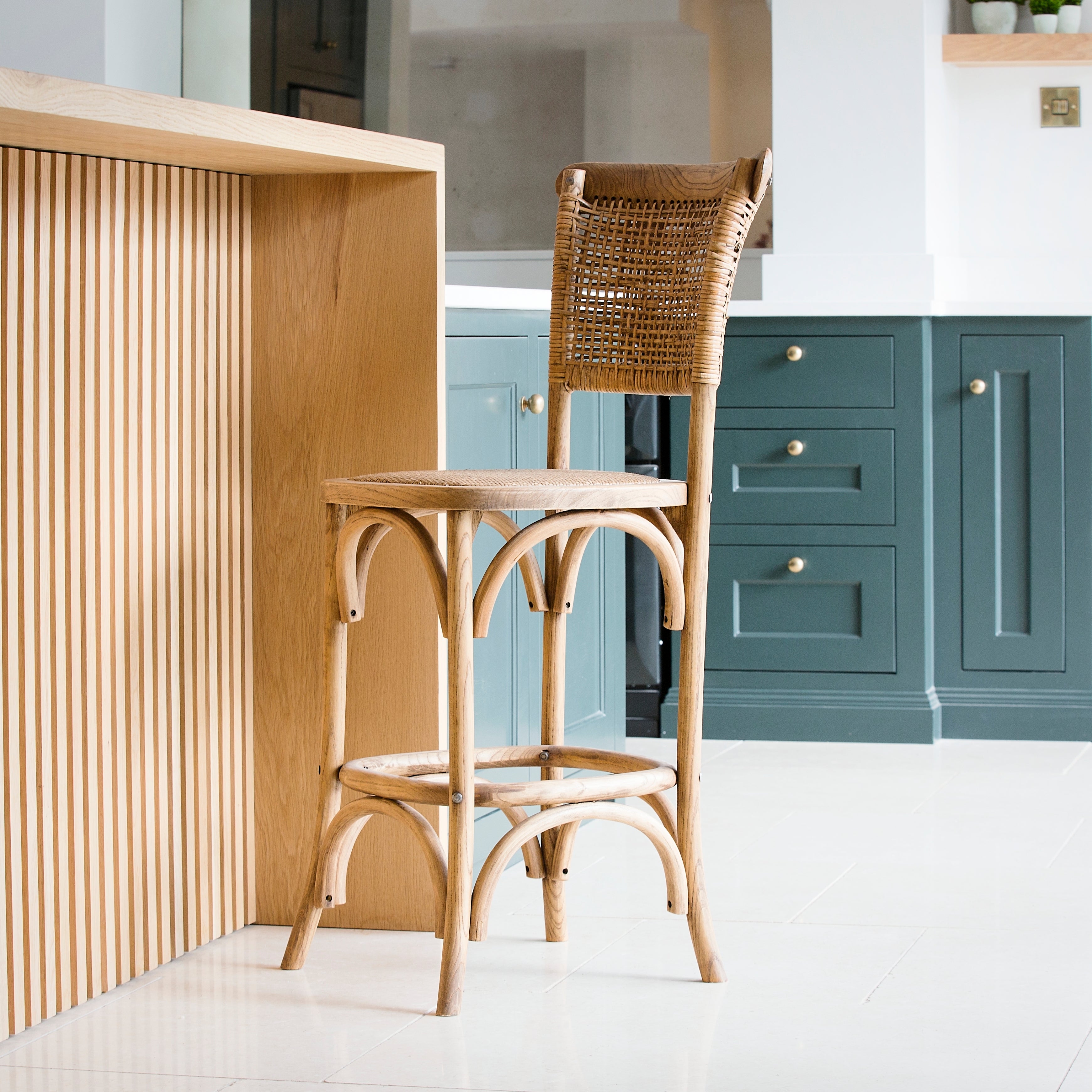Wicker-backed bar stool
