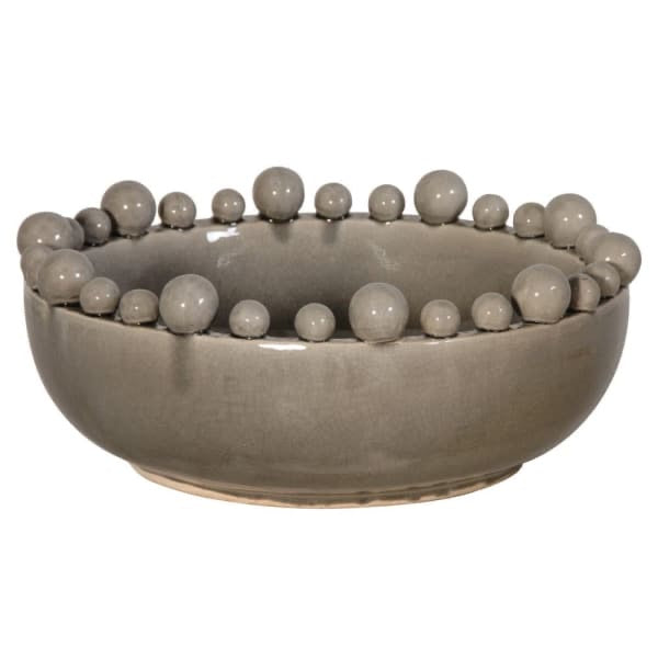 Charles Ted grey ceramic decorative bowl with bobble rim modern artisan home accent