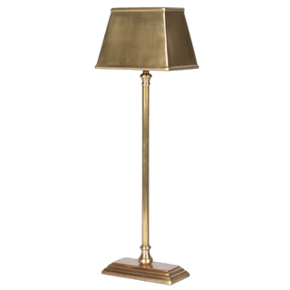 Brass table lamp with a rectangular shade on a transparent background