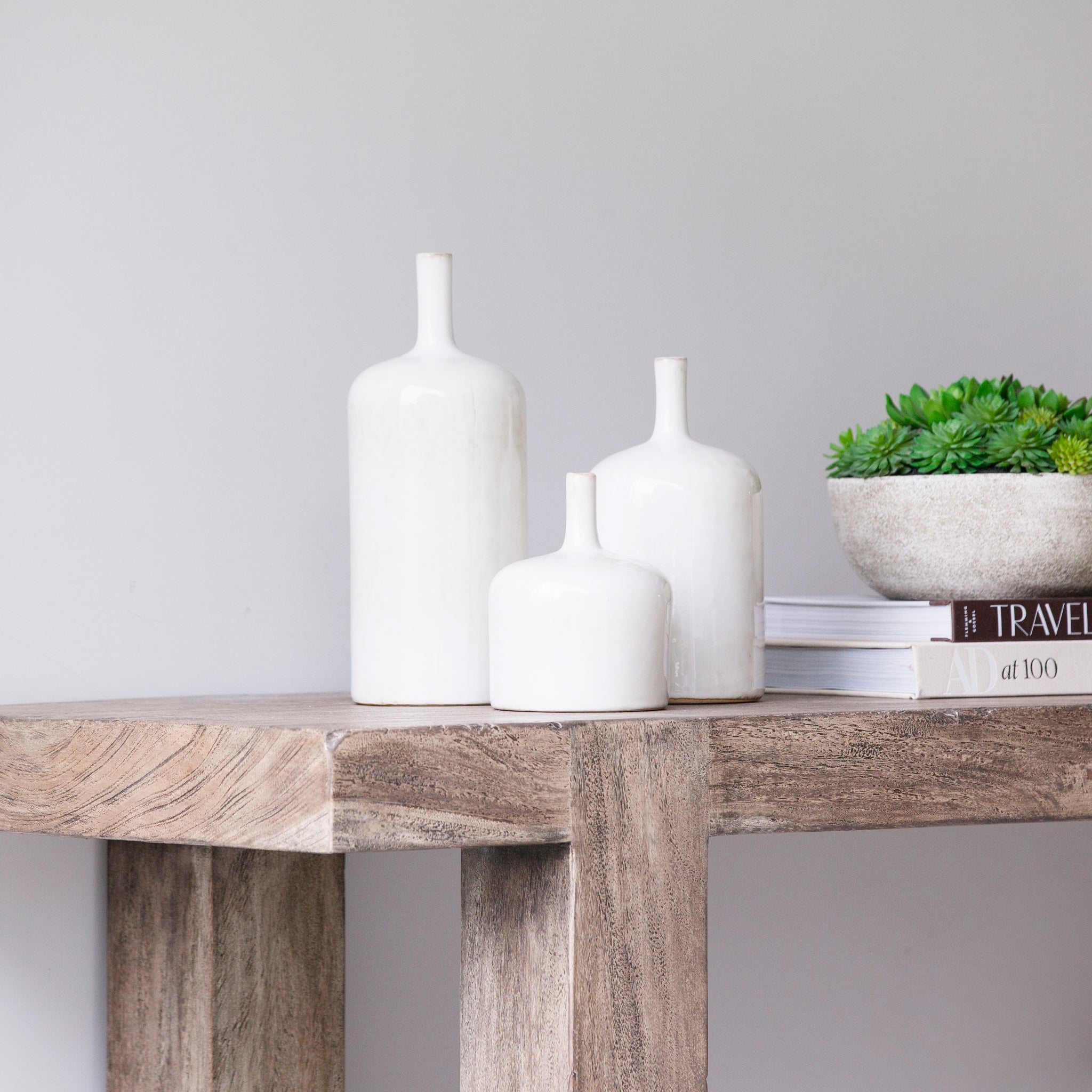 set of three white vases