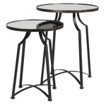 A beautiful set of two nesting tables finished crafted from metal and finished in warm bronze tones finished with a mirror top.