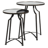 A beautiful set of two nesting tables finished crafted from metal and finished in warm bronze tones finished with a mirror top.