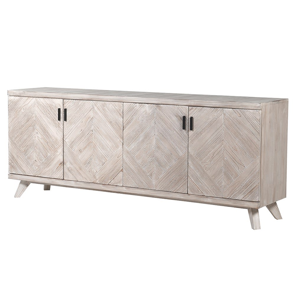 Made from fir, this cabinet has textured doors and metal handles and a beautiful parquet pattern.