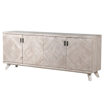 Made from fir, this cabinet has textured doors and metal handles and a beautiful parquet pattern.