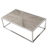 Parquet Coffee Table with stainless steel frame and modern minimalist design